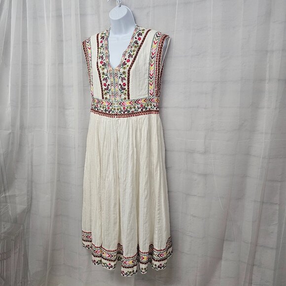 Sundance Cream Maxi Dress Embroidered Boho Festival Cottage Prairie 10 - Picture 6 of 13